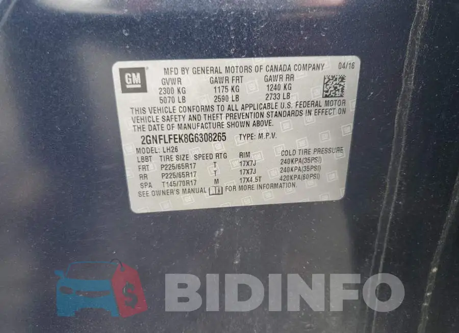 2GNFLFEK8G6308265 Photo# 13