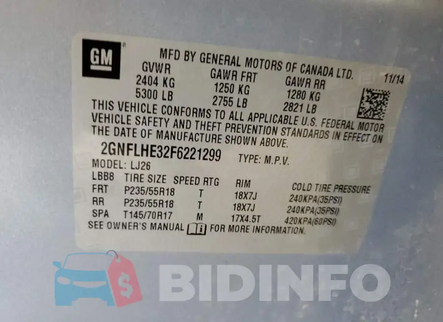 2GNFLHE32F6221299 Photo# 13