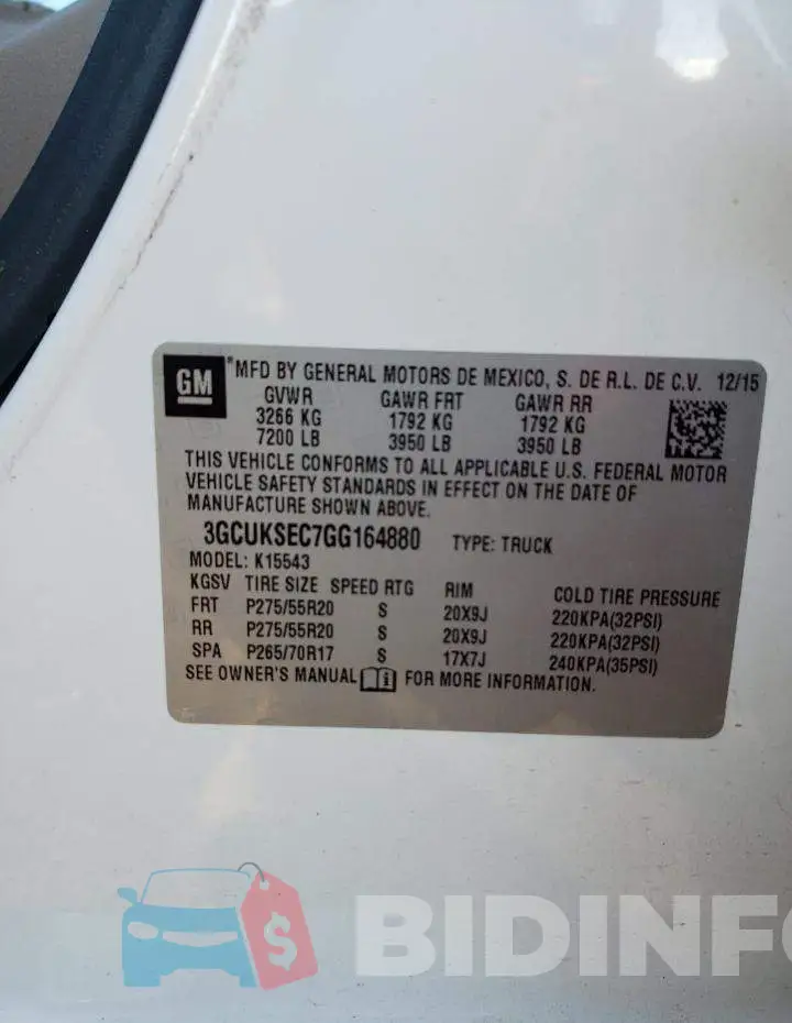 3GCUKSEC7GG164880 Photo# 12