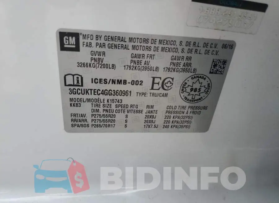 3GCUKTEC4GG360961 Photo# 12