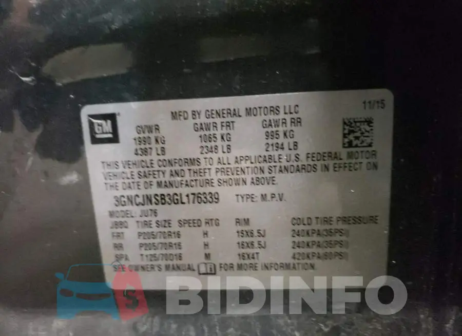 3GNCJNSB3GL176339 Photo# 12