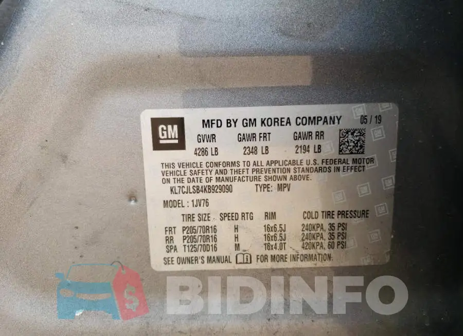 KL7CJLSB4KB929090 Photo# 13