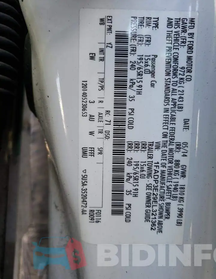 1FADP3E29EL321362 Photo# 13