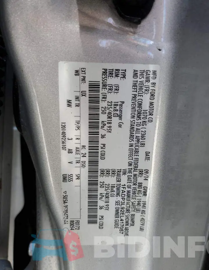 1FADP3L92EL417057 Photo# 12