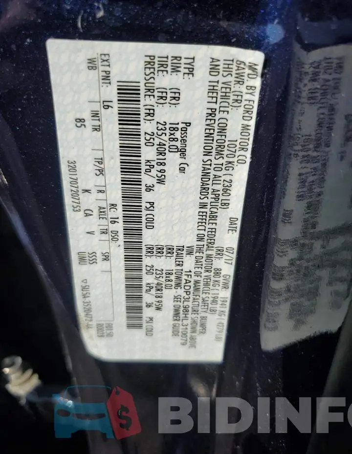 1FADP3L98HL310079 Photo# 13