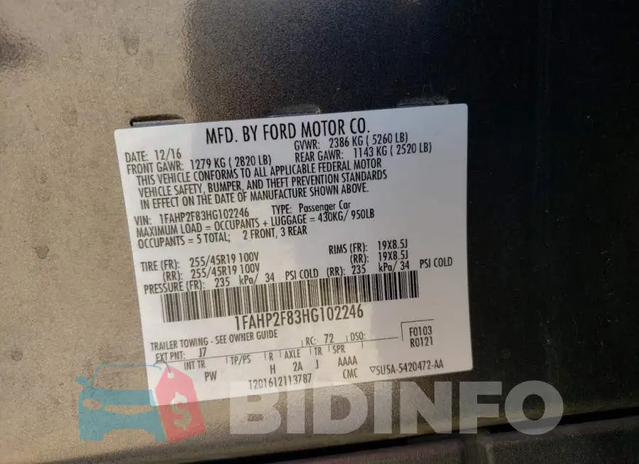 1FAHP2F83HG102246 Photo# 13