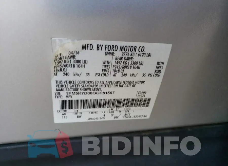 1FM5K7D88GGC81597 Photo# 12