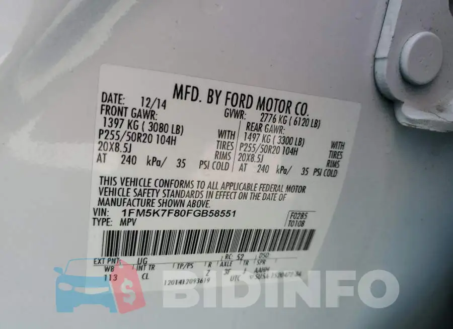 1FM5K7F80FGB58551 Photo# 13