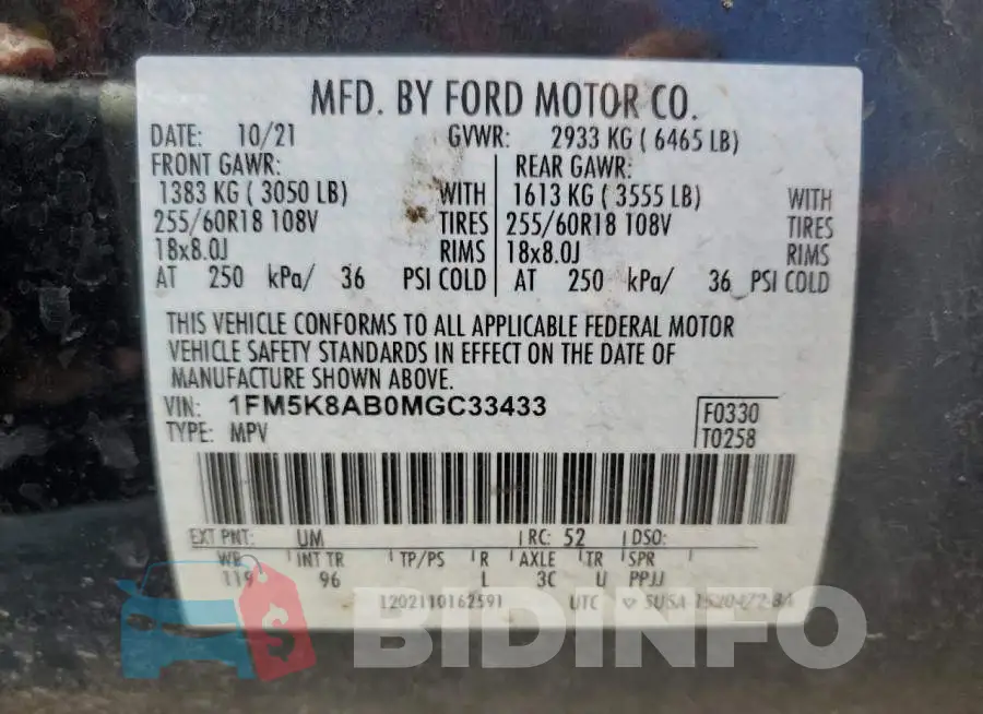 1FM5K8AB0MGC33433 Photo# 12