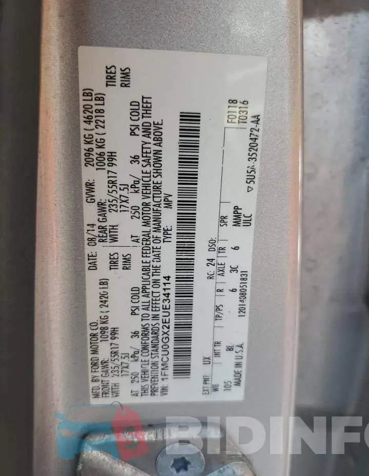 1FMCU0GX2EUE34114 Photo# 13