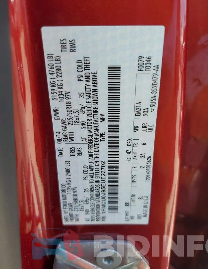 1FMCU0J95EUE23702 Photo# 13