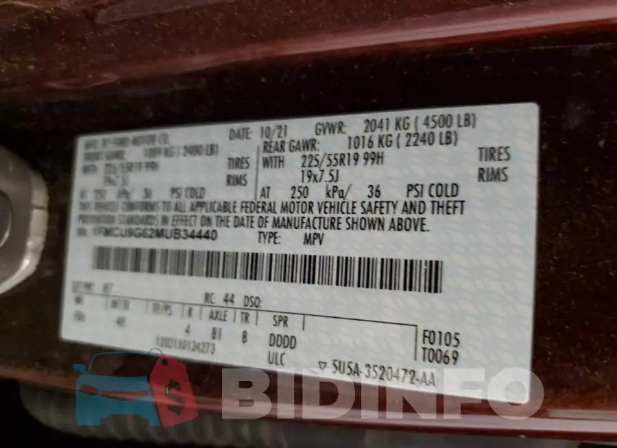 1FMCU9G62MUB34440 Photo# 14