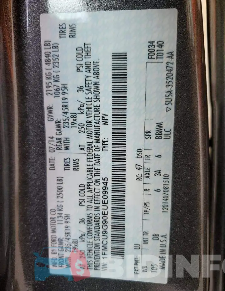 1FMCU9G90EUE09945 Photo# 13