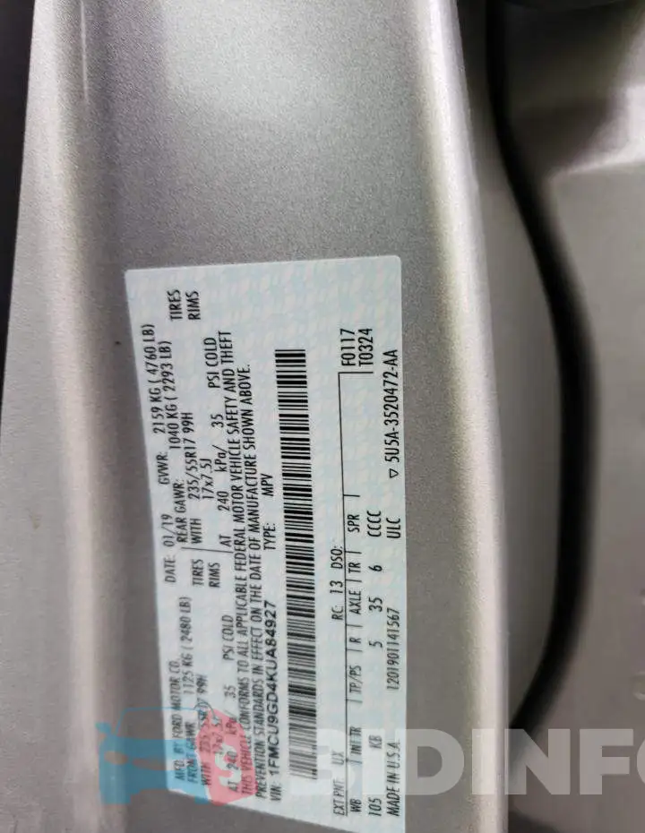 1FMCU9GD4KUA84927 Photo# 13