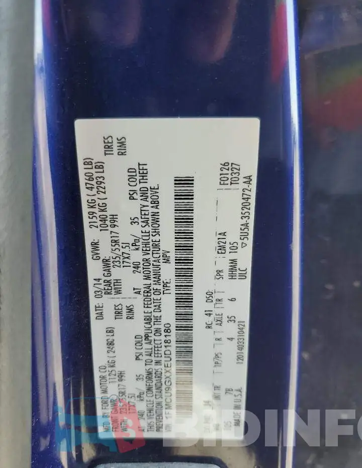 1FMCU9GXXEUD18180 Photo# 13