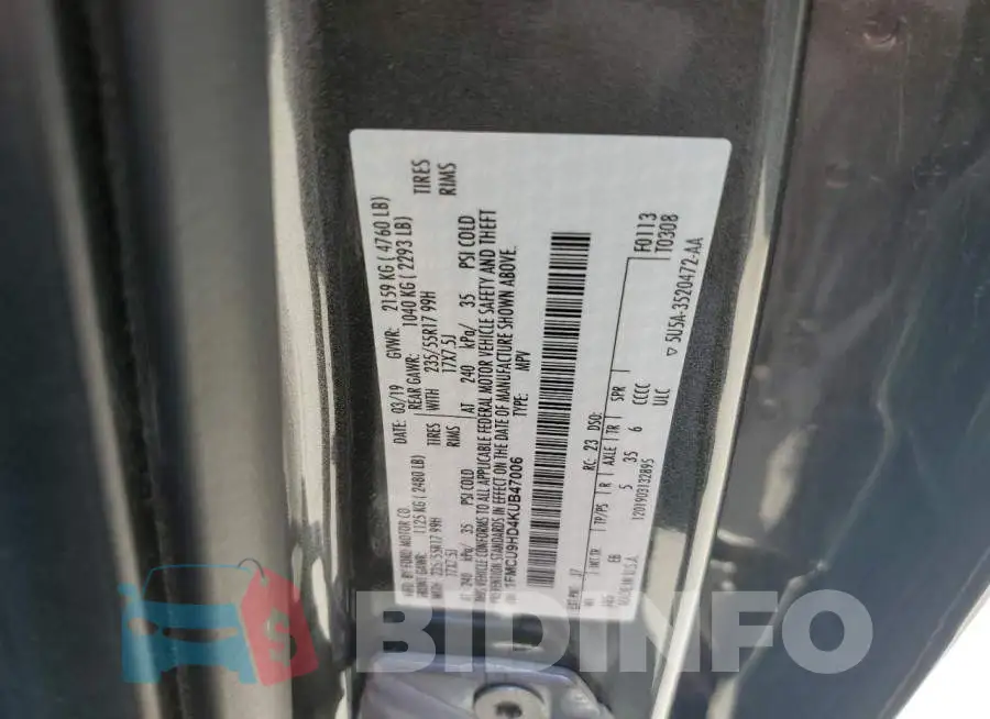 1FMCU9HD4KUB47006 Photo# 13