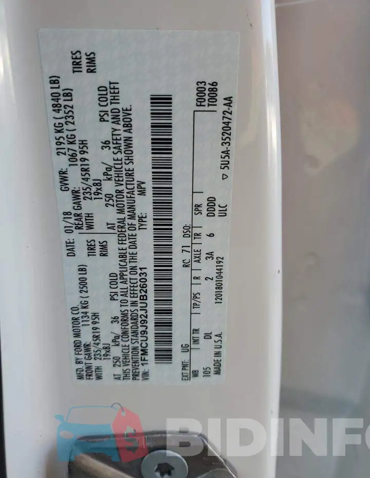 1FMCU9J92JUB26031 Photo# 12