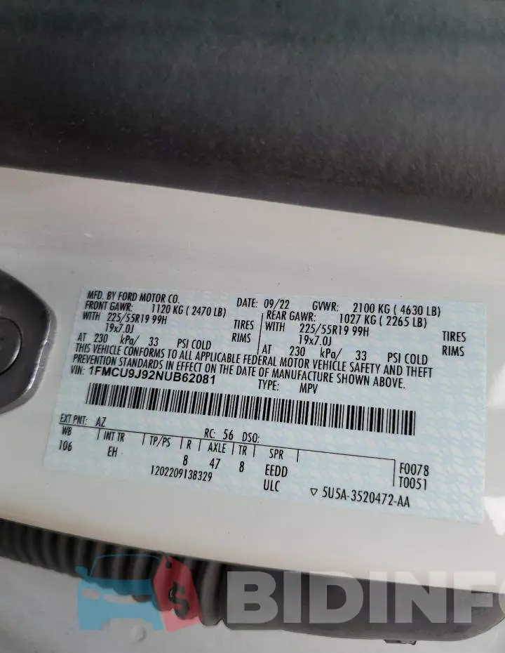 1FMCU9J92NUB62081 Photo# 12