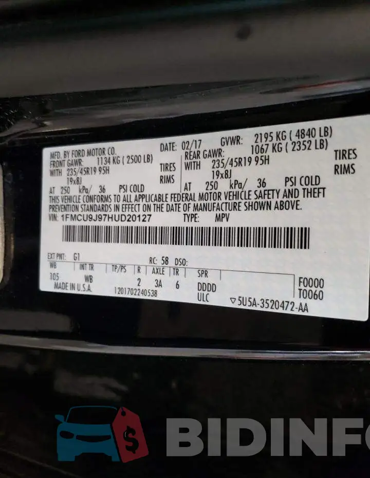 1FMCU9J97HUD20127 Photo# 13