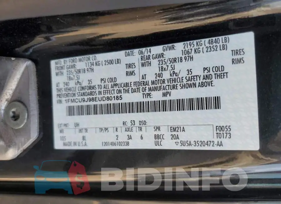 1FMCU9J98EUD80185 Photo# 13