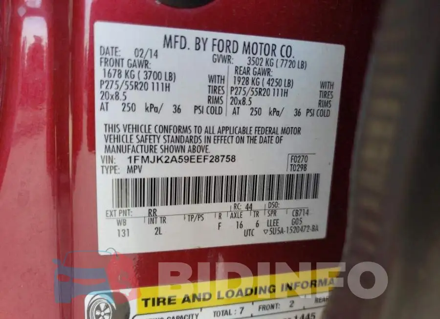 1FMJK2A59EEF28758 Photo# 12