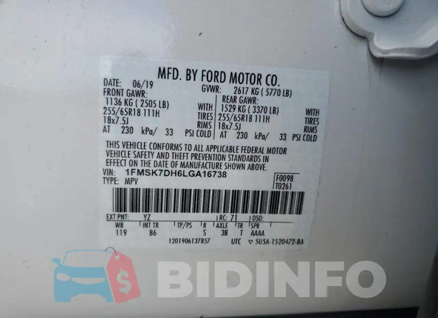1FMSK7DH6LGA16738 Photo# 13
