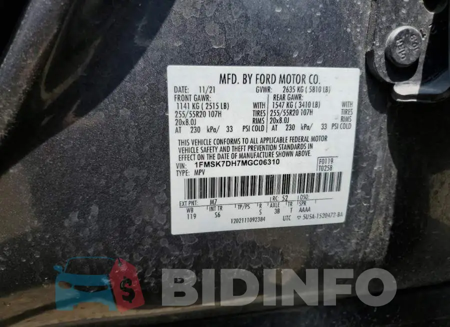 1FMSK7DH7MGC06310 Photo# 14