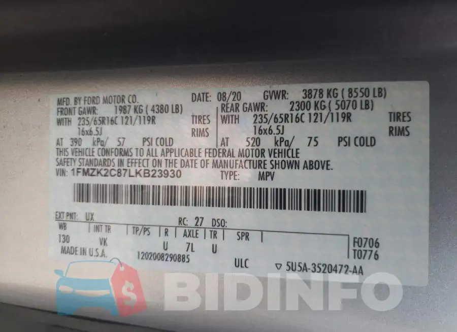 1FMZK2C87LKB23930 Photo# 13