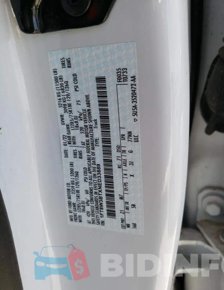 1FT8W3BTXNED33889 Photo# 12