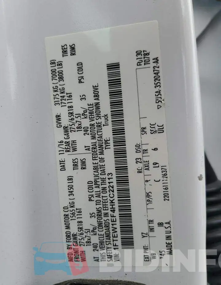 1FTEW1EF4HKC22113 Photo# 12