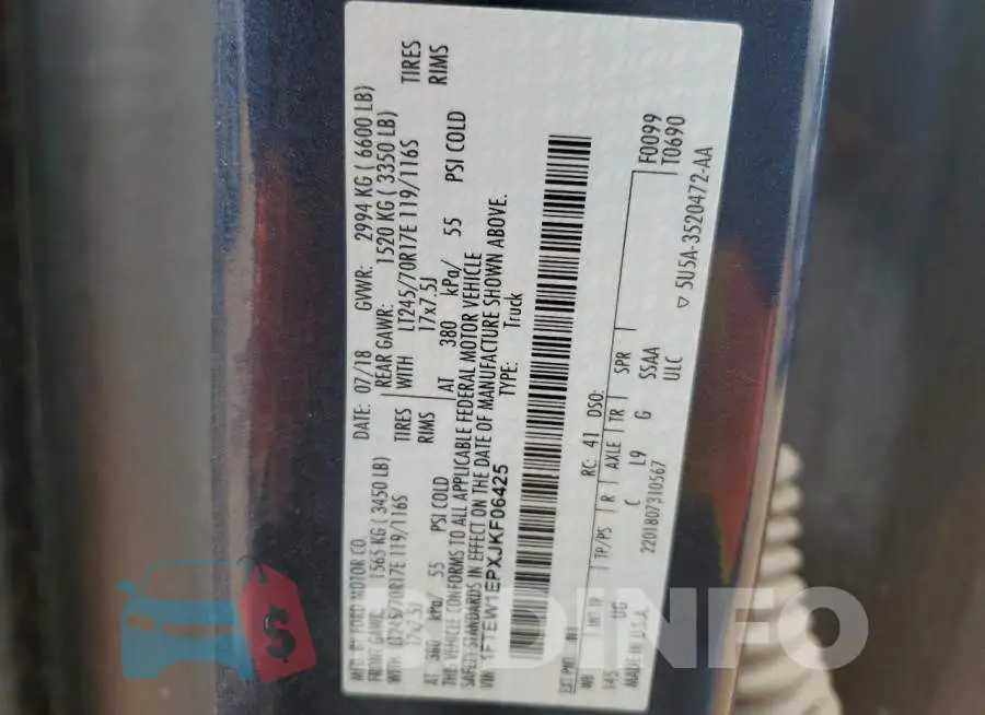 1FTEW1EPXJKF06425 Photo# 12