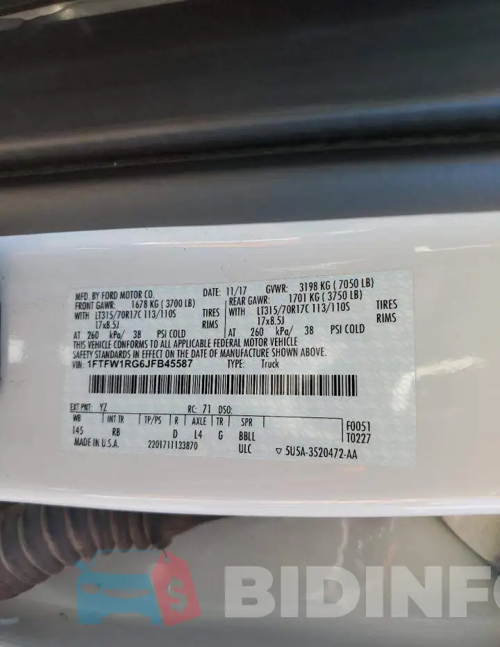 1FTFW1RG6JFB45587 Photo# 13