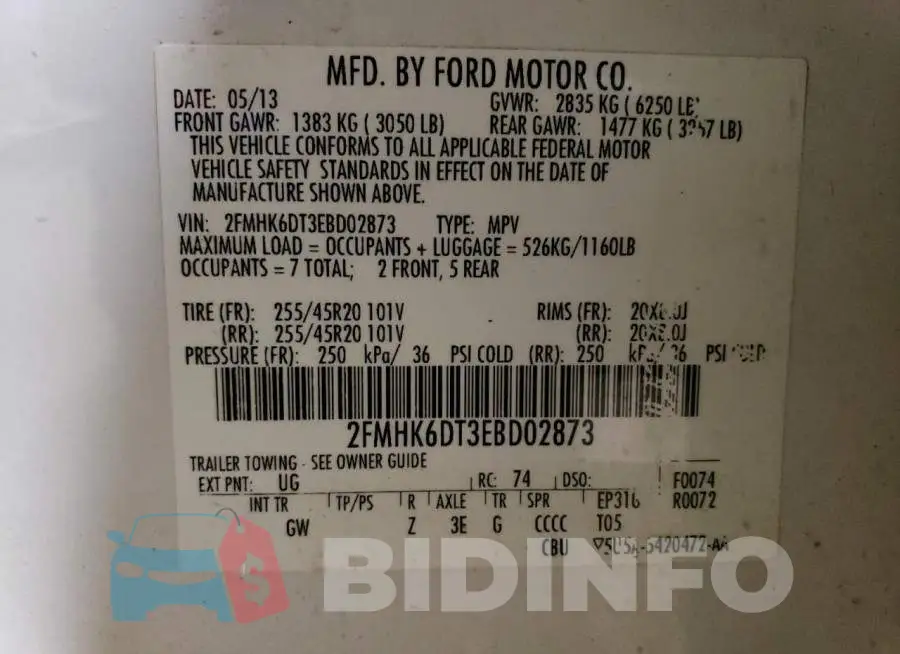 2FMHK6DT3EBD02873 Photo# 12