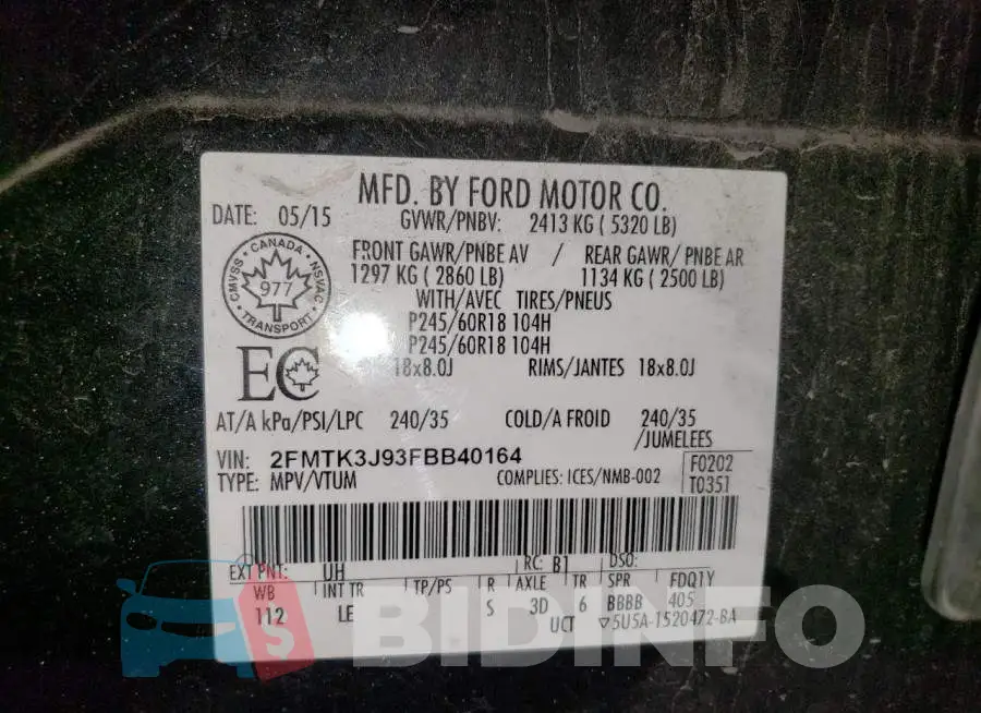 2FMTK3J93FBB40164 Photo# 12