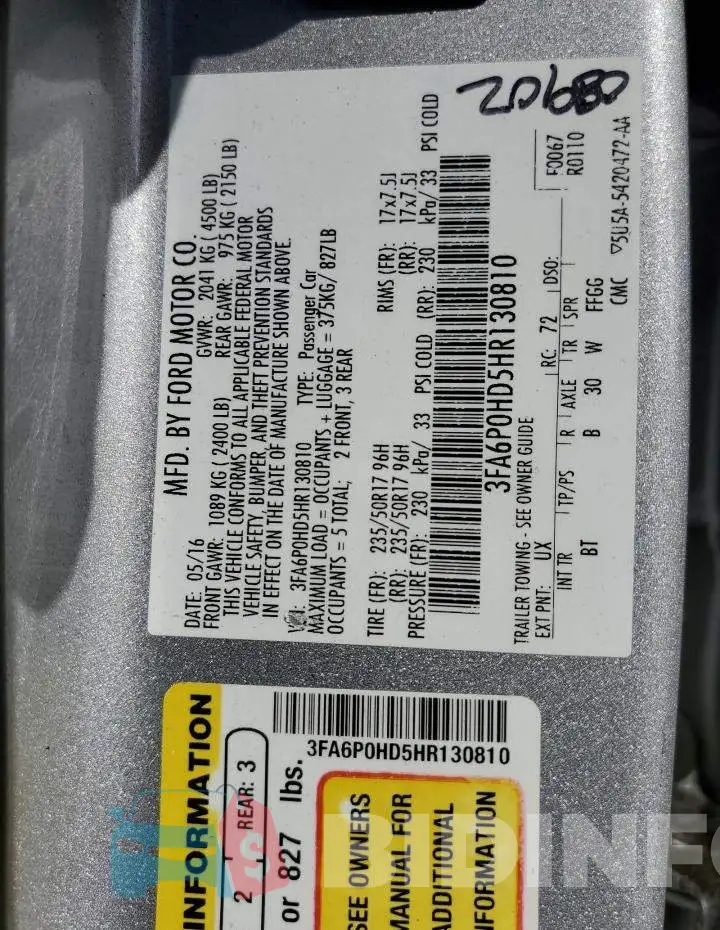 3FA6P0HD5HR130810 Photo# 12