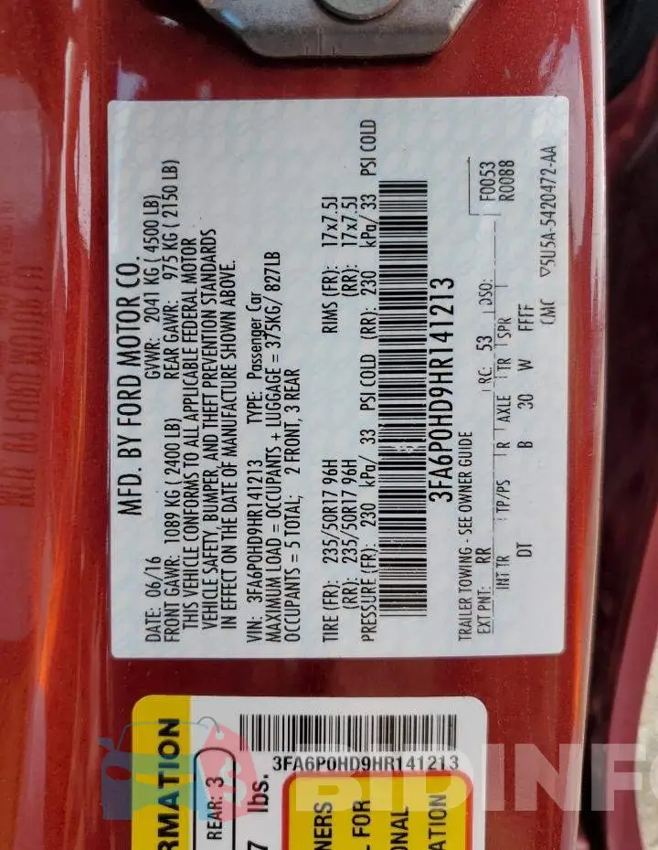 3FA6P0HD9HR141213 Photo# 13