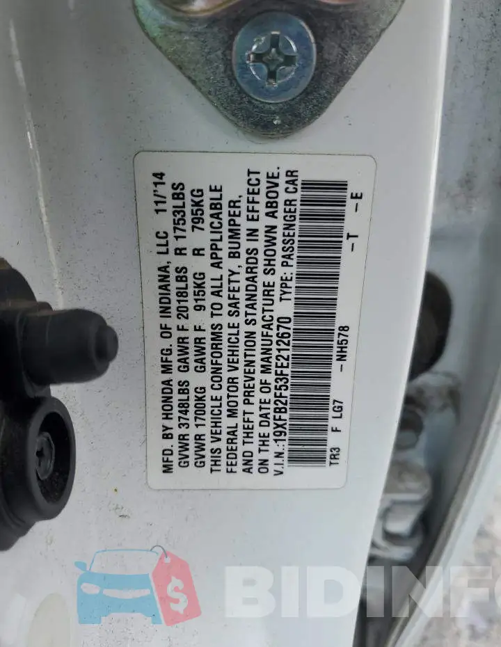19XFB2F53FE212670 Photo# 12