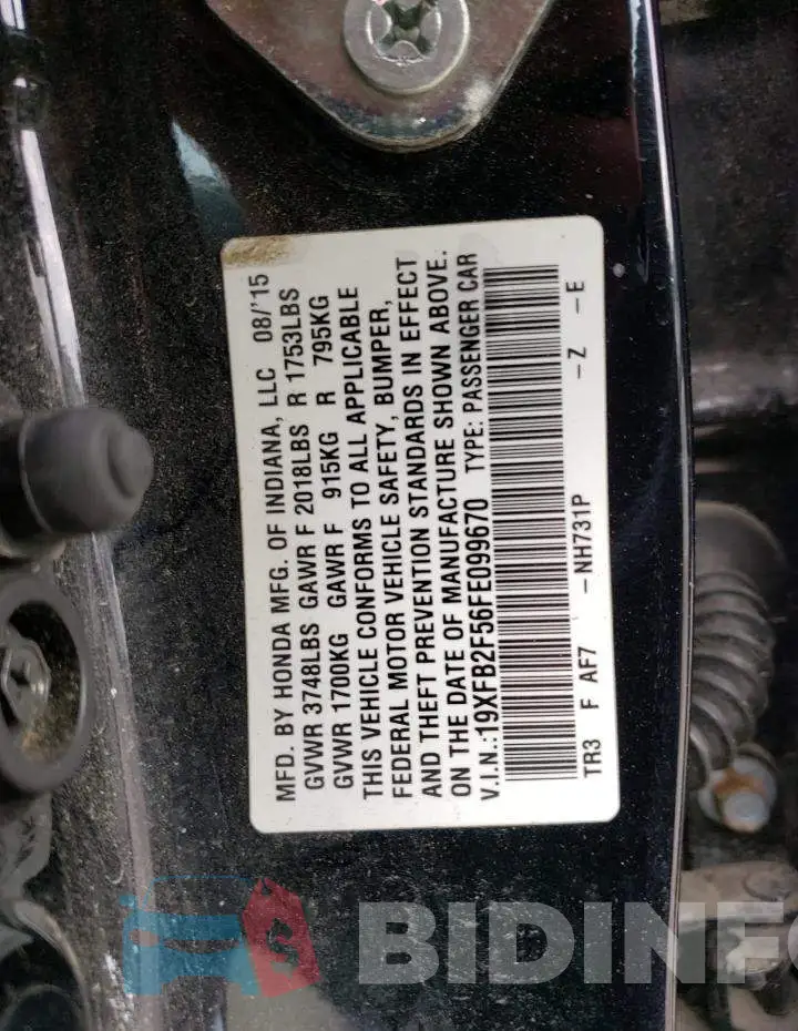 19XFB2F56FE099670 Photo# 12