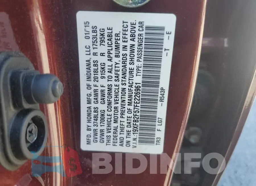 19XFB2F57FE226961 Photo# 12