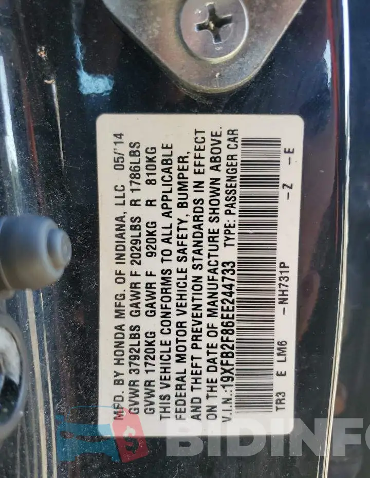 19XFB2F86EE244733 Photo# 12