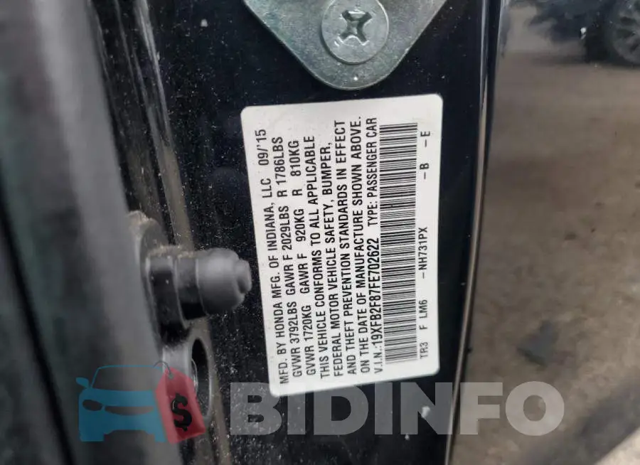 19XFB2F87FE702622 Photo# 12