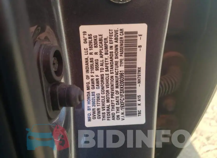 19XFC1F3XKE003961 Photo# 12