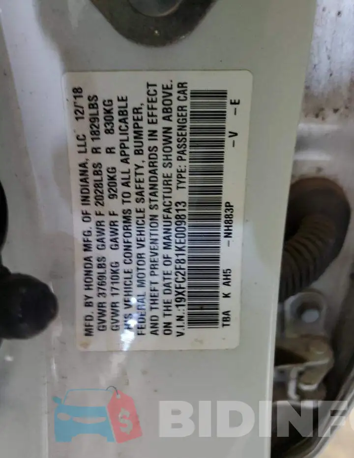 19XFC2F81KE009813 Photo# 13