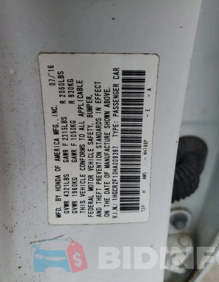 1HGCR2F10HA009397 Photo# 12