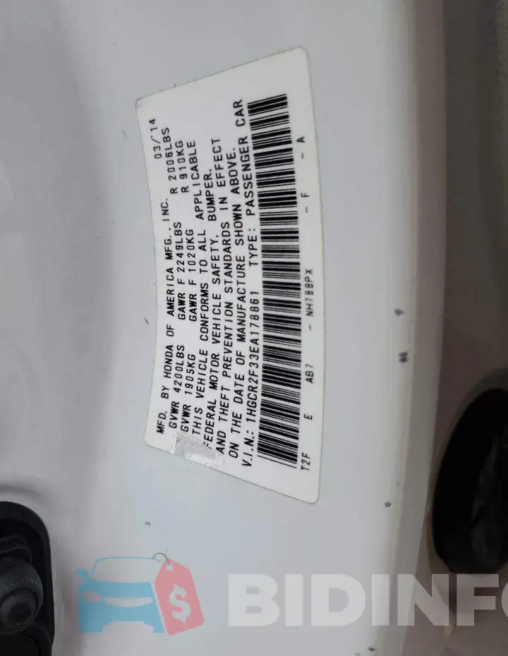 1HGCR2F33EA178861 Photo# 12