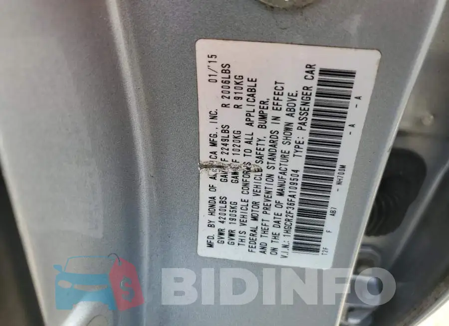 1HGCR2F36FA109504 Photo# 12