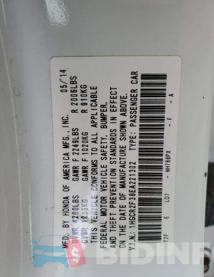1HGCR2F38EA221302 Photo# 12