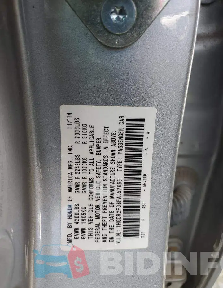1HGCR2F38FA057065 Photo# 12