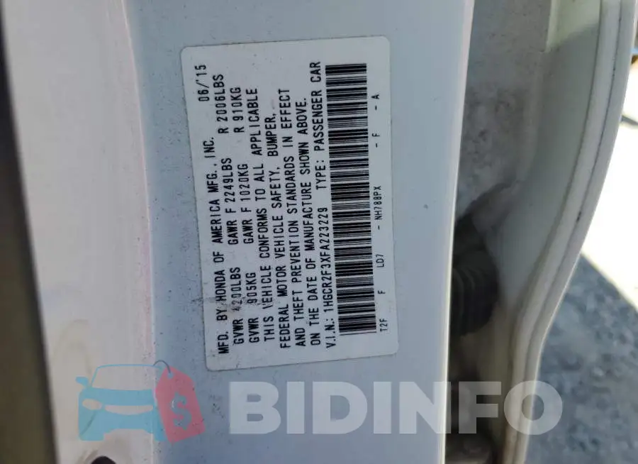1HGCR2F3XFA223229 Photo# 12