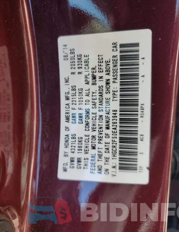 1HGCR2F50EA263948 Photo# 12